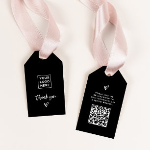 Black with Casual Script and Heart Thank You Gift Tags