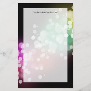 Black with Colourful Bokeh Lights Design Stationery
