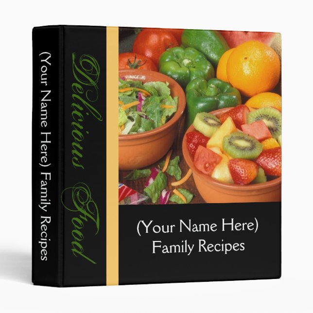 Black with Colourful Fruits/Vegetable Recipe Binde Binder (Front/Spine)