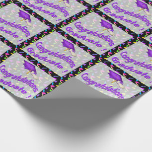 Black with Confetti Graduation Wrapping Paper