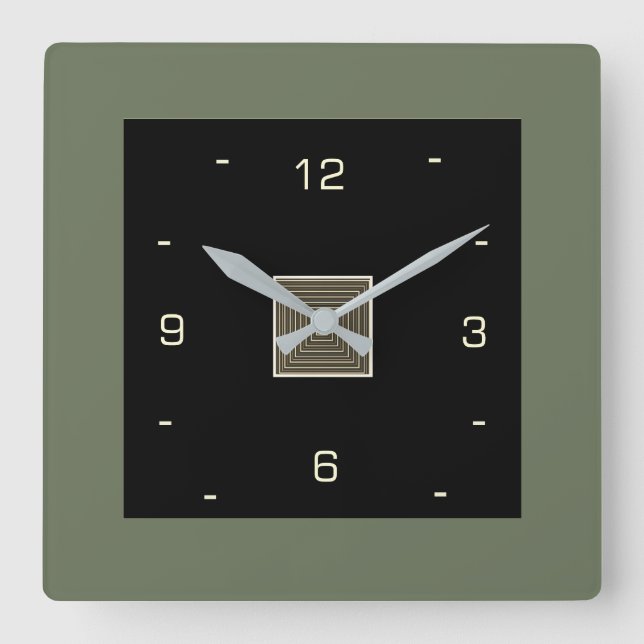  Black with Cream Numerals and Olive Border  Square Wall Clock (Front)