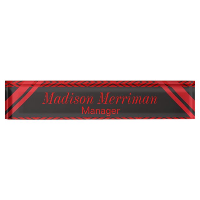 Black with Deep Red Stripes | DIY Name and Title Nameplate (Front)