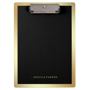 Black with Faux Gold Glam Border Clipboard