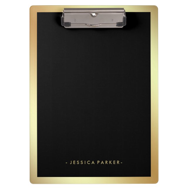 Black with Faux Gold Glam Border Clipboard (Front)