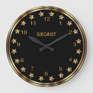 Black with Faux Metallic Gold Star Frame Large Clock