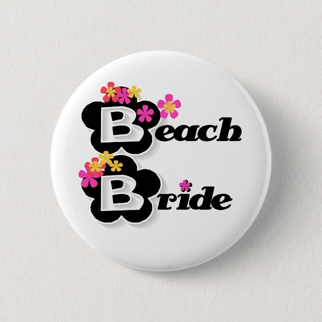 Black with Flowers Beach Bride 2 Inch Round Button (Front)