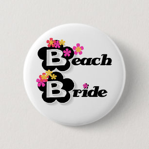 Black with Flowers Beach Bride 2 Inch Round Button