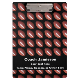 Black with Football, Personalized Name, for Coach Clipboard