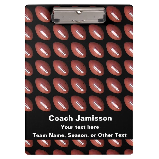 Black with Football, Personalized Name, for Coach Clipboard (Front)