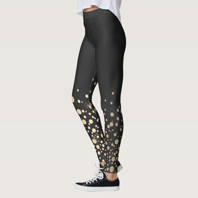 Black with Gold Confetti Dots Leggings (Left)