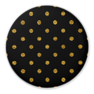 Black with Gold Faux Foil Polka Dots Modern Ceramic Knob