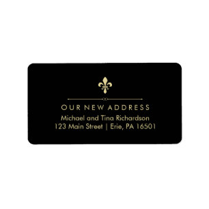 Black with Gold Fleur de Lis New Address Label