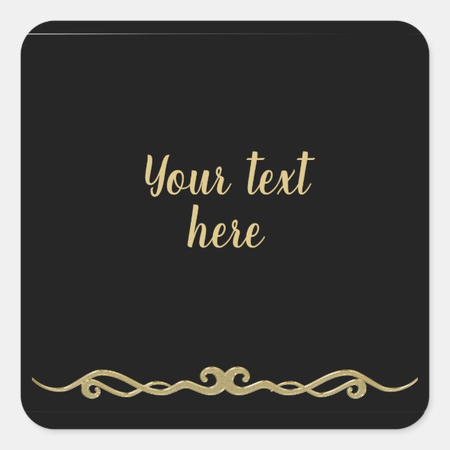 Black with gold flourish TEMPLATE Square Sticker (Front)