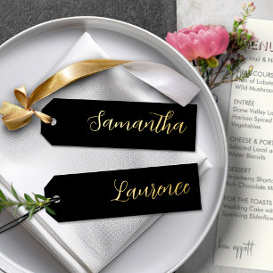 Black With Gold Foil 8 Wedding Place Name Tags Foil Holiday Card