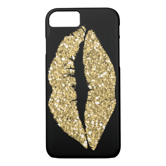 Black with Gold Glam Lips Case-Mate iPhone Case (Back)