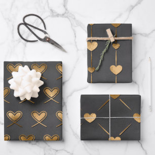 Black With Gold Hearts Valentine's  Wrapping Paper Sheet