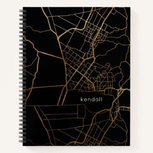 Black with Gold Look Map and Name Notebook