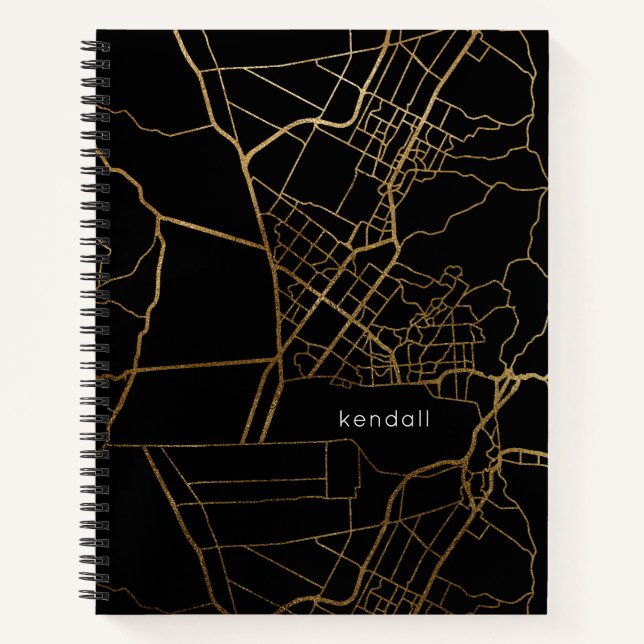 Black with Gold Look Map and Name Notebook (Front)
