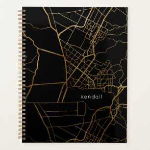 Black with Gold Look Map and Name Planner
