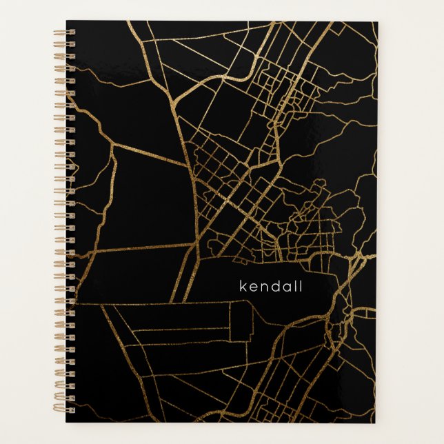 Black with Gold Look Map and Name Planner (Front)