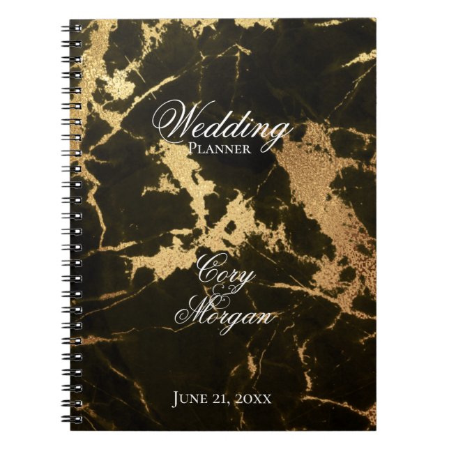 Black with Gold Marbling Wedding Planner Notebook (Front)