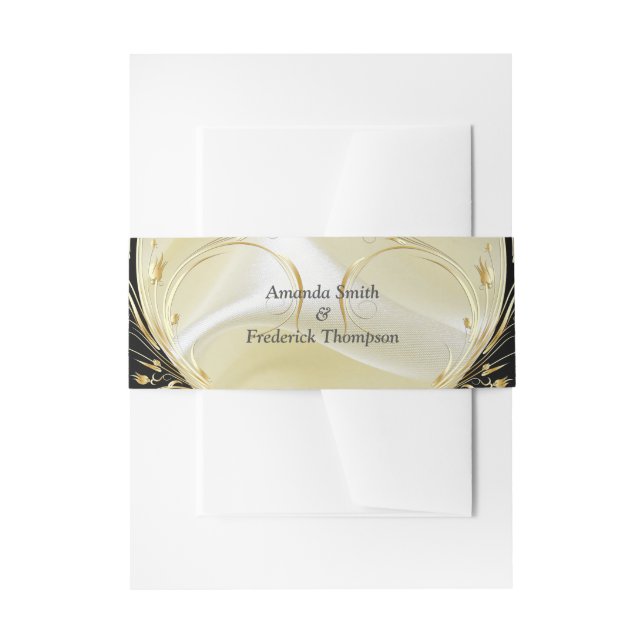Black with Gold on Champagne Silk Envelope Band Invitation Belly Band (Front Example)