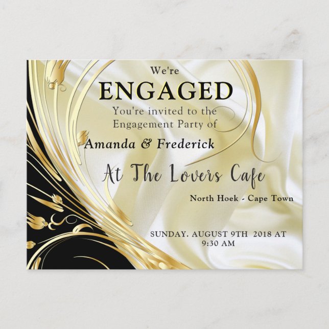 Black with Gold on Champagne Silk Invitation Postcard (Front)