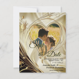 Black with Gold on Champagne Silk Save the Date Announcement