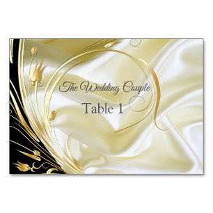 Black with Gold on Champagne Silk Table cards