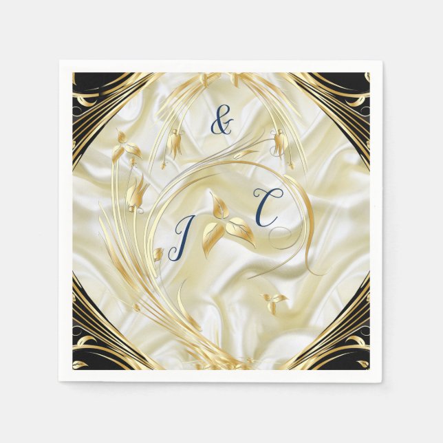 Black with Gold on silk texture Napkin (Front)