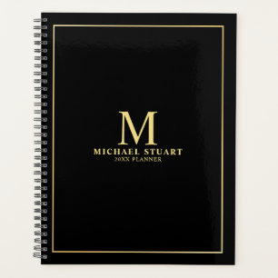 Black with Gold Personalized Monogram and Name Planner