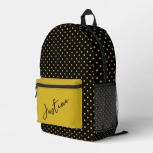 Black with Gold Polka Dots Personalized  Printed Backpack