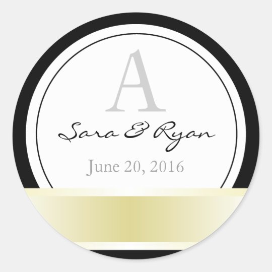 Black with gold ribbon & monogram wedding sticker