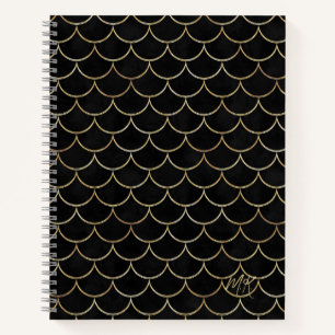 Black with Gold Scales Monogram Mermaid Notebook