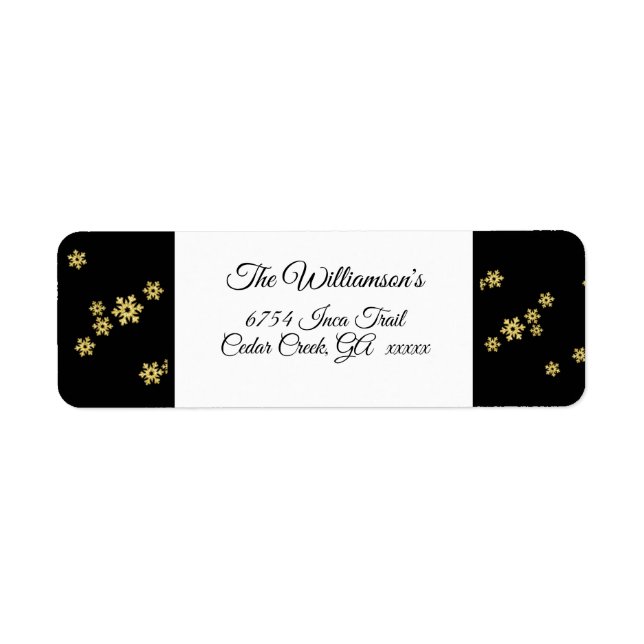 Black with Gold Snowflakes Return Address Labels (Front)