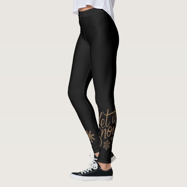 Black with Gold tone Let It Snow Leggings (Left)