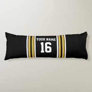 Black with Gold White Stripes Team Jersey Body Pillow