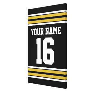 Black with Gold White Stripes Team Jersey Canvas Print