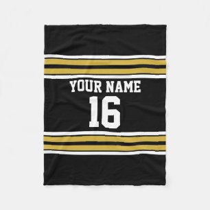 Black with Gold White Stripes Team Jersey Fleece Blanket
