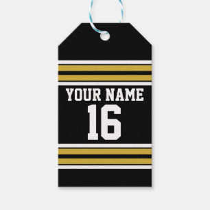 Black with Gold White Stripes Team Jersey Gift Tags