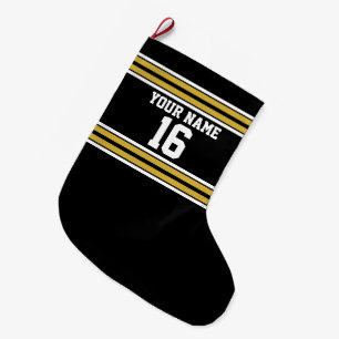 Black with Gold White Stripes Team Jersey Large Christmas Stocking