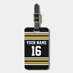 Black with Gold White Stripes Team Jersey Luggage Tag