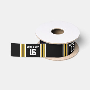 Black with Gold White Stripes Team Jersey Satin Ribbon