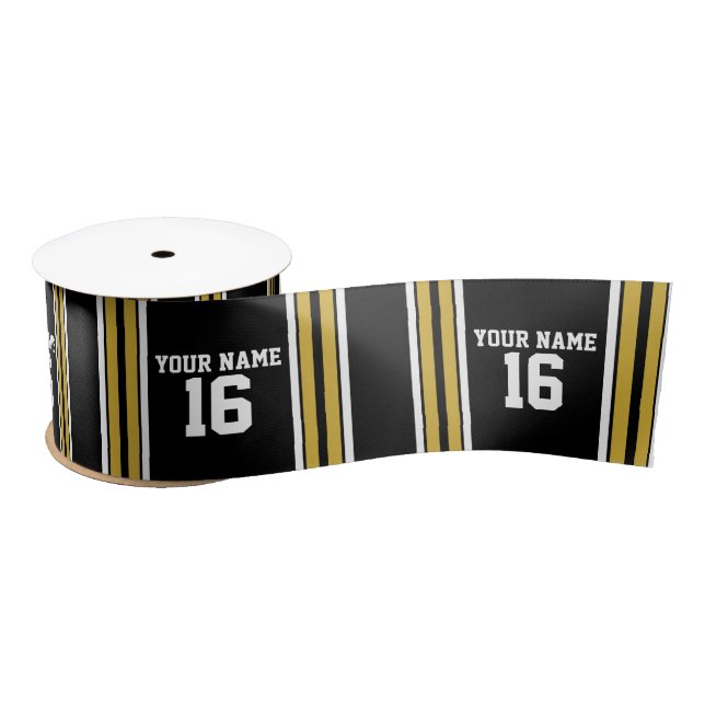 Black with Gold White Stripes Team Jersey Satin Ribbon (Spool)