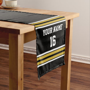 Black with Gold White Stripes Team Jersey Short Table Runner