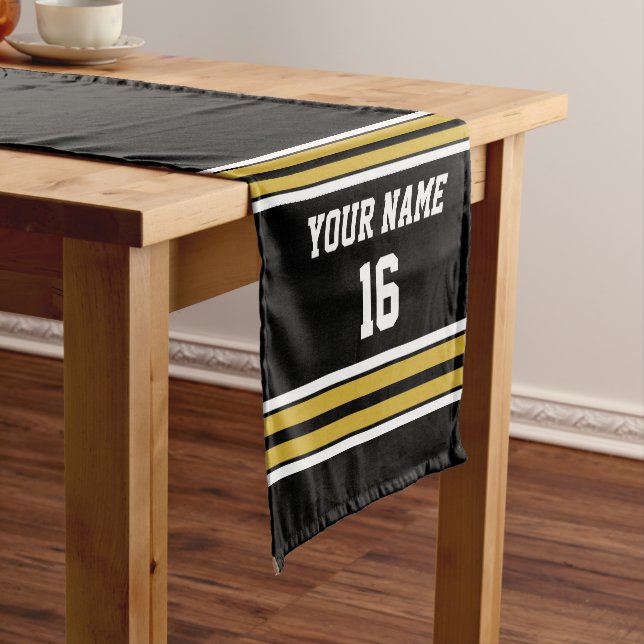 Black with Gold White Stripes Team Jersey Short Table Runner (In Situ)