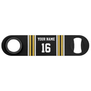 Black with Gold White Stripes Team Jersey Speed Bottle Opener