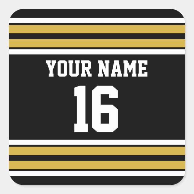Black with Gold White Stripes Team Jersey Square Sticker (Front)
