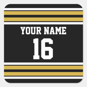 Black with Gold White Stripes Team Jersey Square Sticker