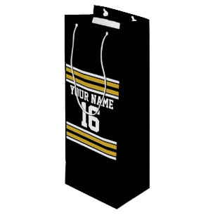 Black with Gold White Stripes Team Jersey Wine Gift Bag